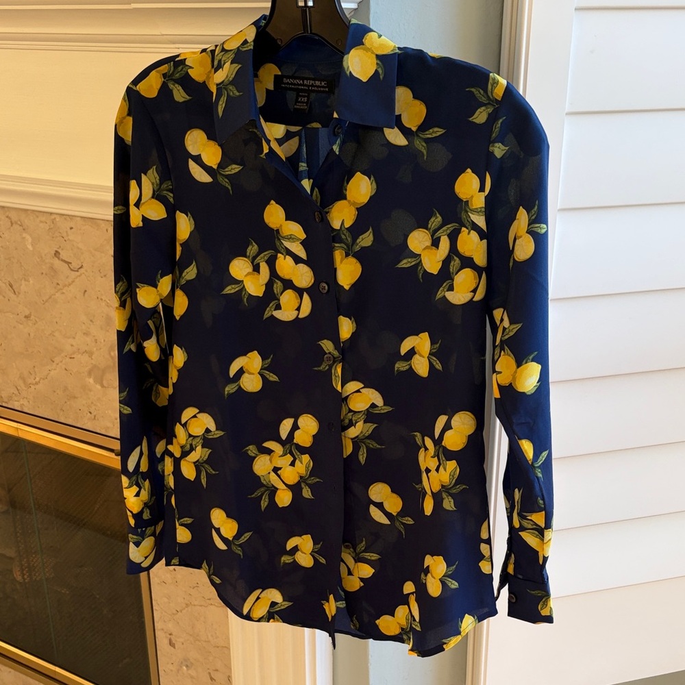 Banana Republic Dillon Navy Lemon Button Down Shirt